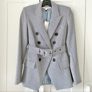 Veronica Beard Harvey Belted Blazer in Beige Multi